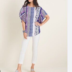 Chico’s Mixed-Print Multi Color Flutter-Sleeve Top Size 16/18 (Chico’s Size 3)